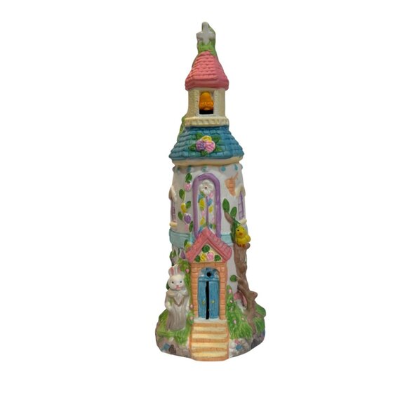 Vintage Hand-Painted Ceramic Fairy Tale Easter Church Tower Lighted Village - Picture 2 of 6